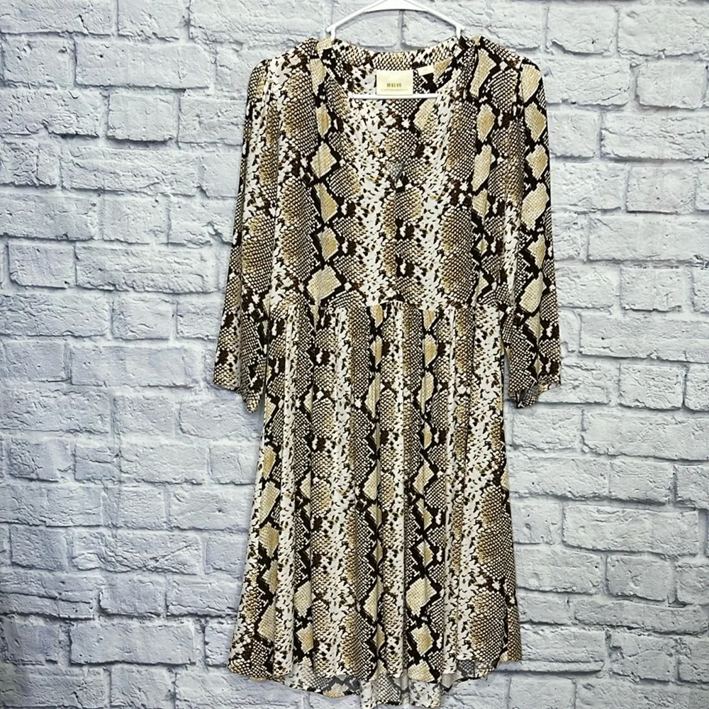 Anthropologie Maeve Snake Print 3/4 Sleeve Dress Size XS